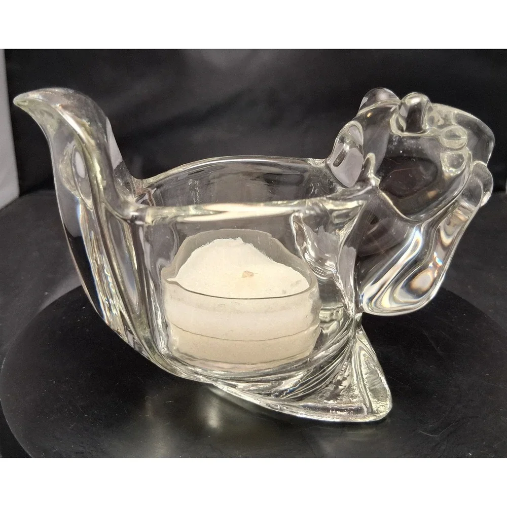 Avon Vintage Clear Glass Squirrel Votive Candle Holder Trinket Dish Figurine